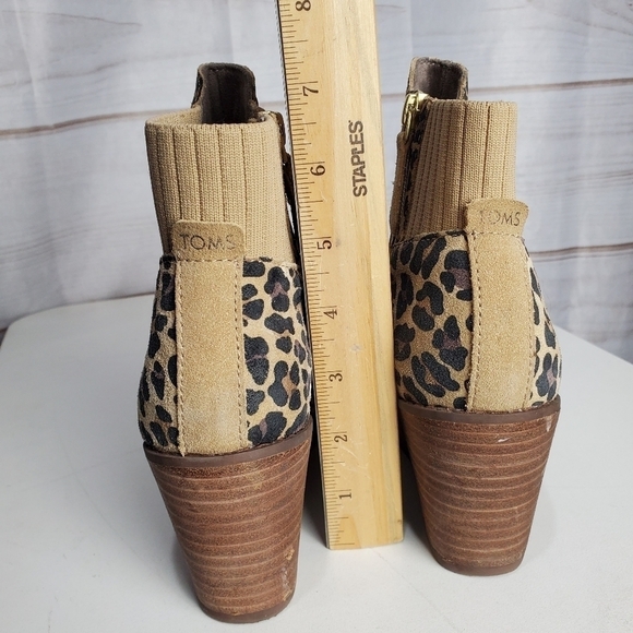 Toms Sadie Suede Boot Womens Size 7.5 Animal Print Wedge Booties Side Zip - Picture 6 of 9